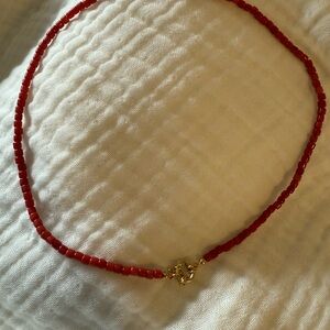 Chic Red Beaded Necklace with Gold Clasp